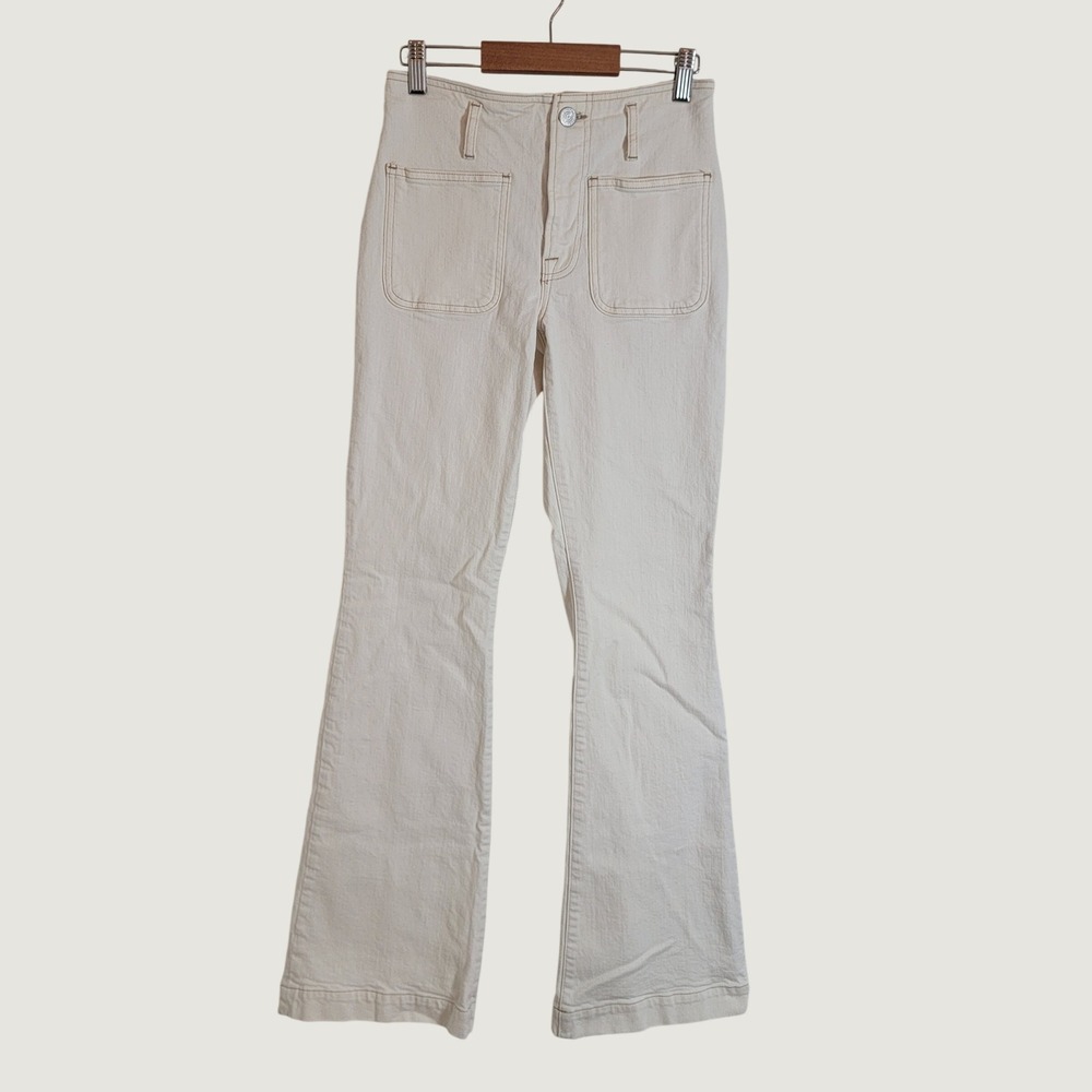 FRAME Le High Flare Patch Pocket Jean AU Natural Clean Off White Size 26 HRSF470